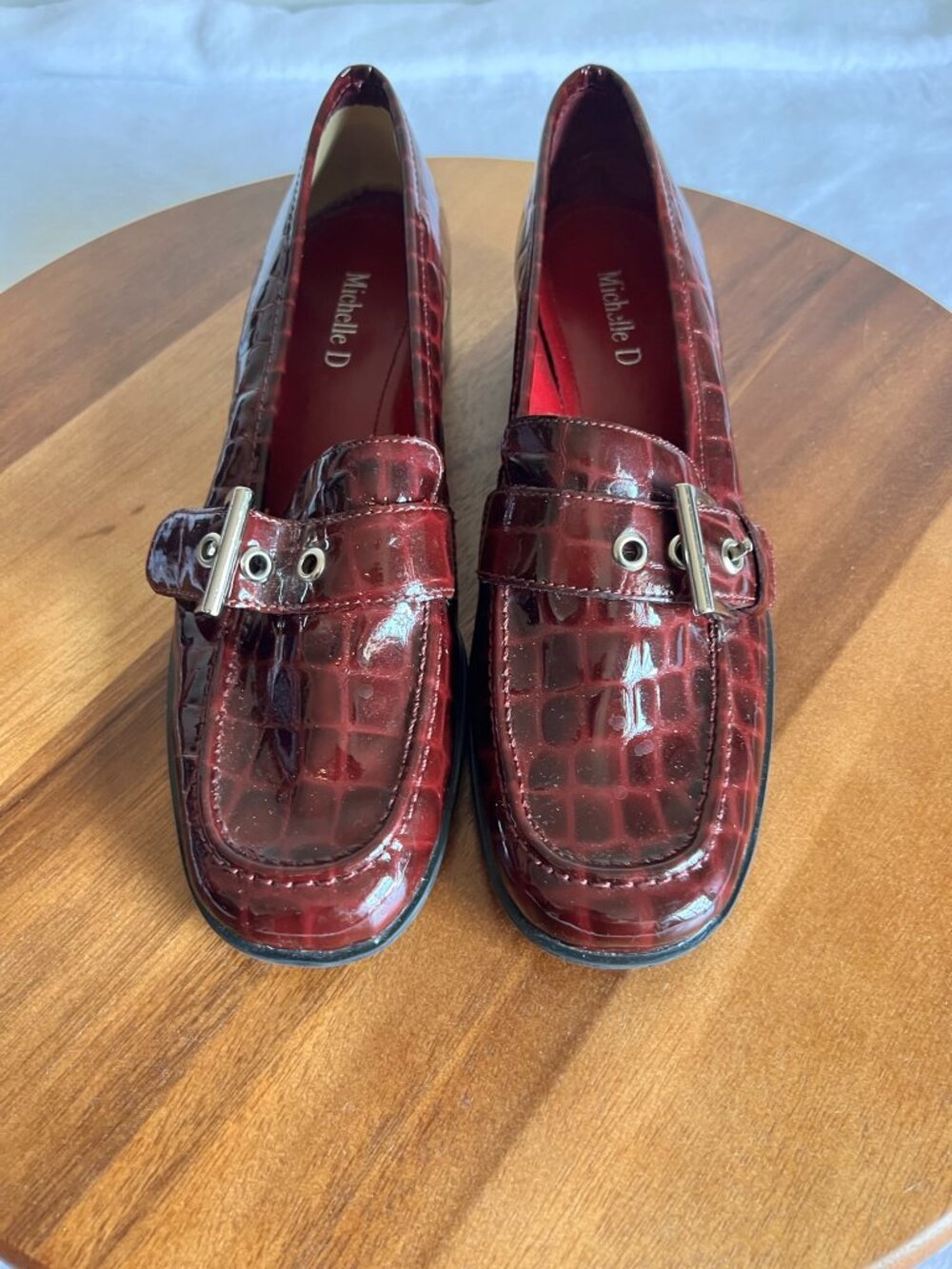 Michelle D Burgundy Croc-Embossed Patent Loafers